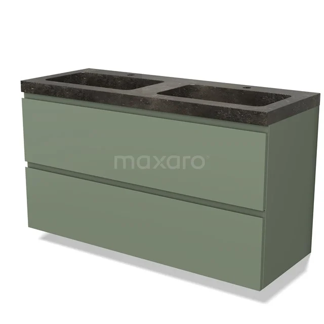 Modulo Vanity units with basin | 120 cm Sage green Handle-less front Natural stone 2 Stacked drawers BMW17-04229