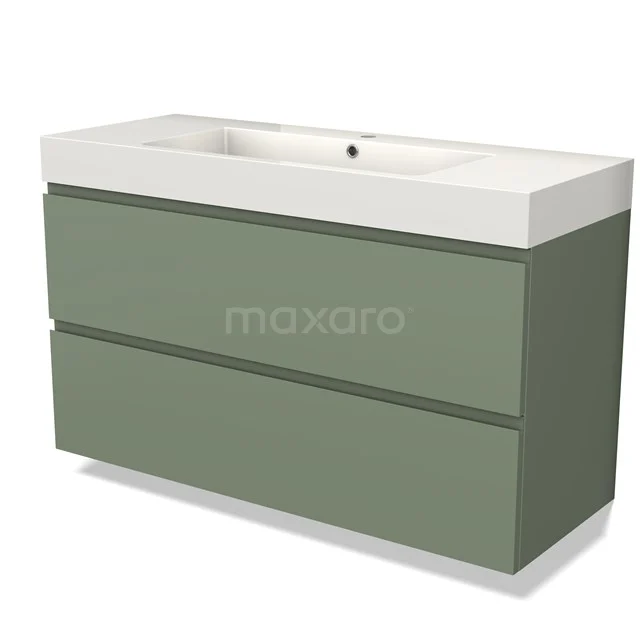 Modulo Vanity units with basin | 120 cm Sage green Handle-less front Mineral marble 2 Stacked drawers BMW17-04239
