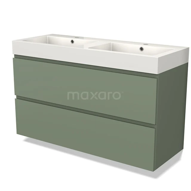 Modulo Vanity units with basin | 120 cm Sage green Handle-less front Mineral marble 2 Stacked drawers BMW17-04240
