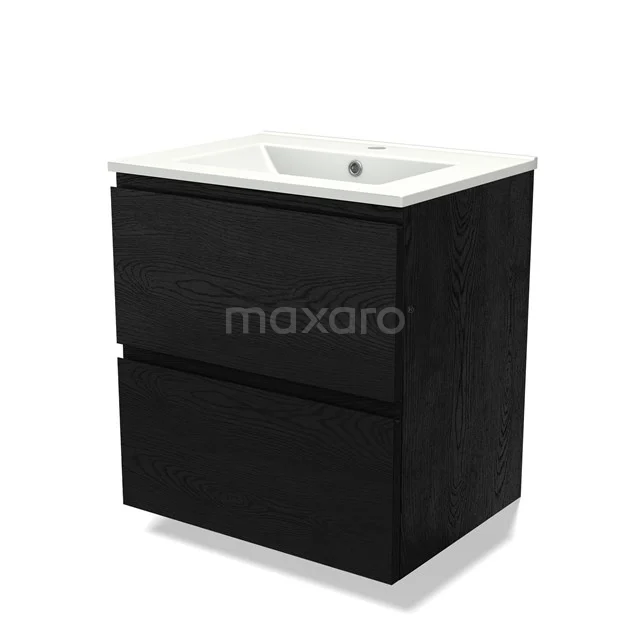 Black wooden bathroom unit with two drawers and built-in vanity units with basin, ideal for modern bathroom fittings.