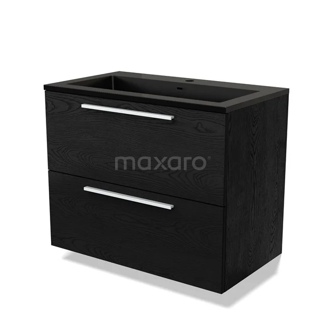 Modulo Vanity units with basin | 80 cm Black oak Flat front Quartz 2 Stacked drawers BMW17-04281