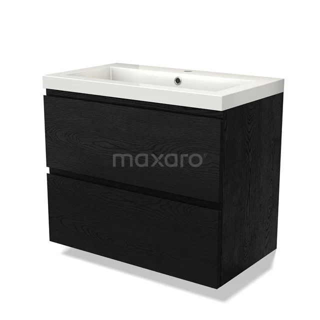 Modulo Vanity units with basin | 80 cm Black oak Handle-less front Mineral marble 2 Stacked drawers BMW17-04290