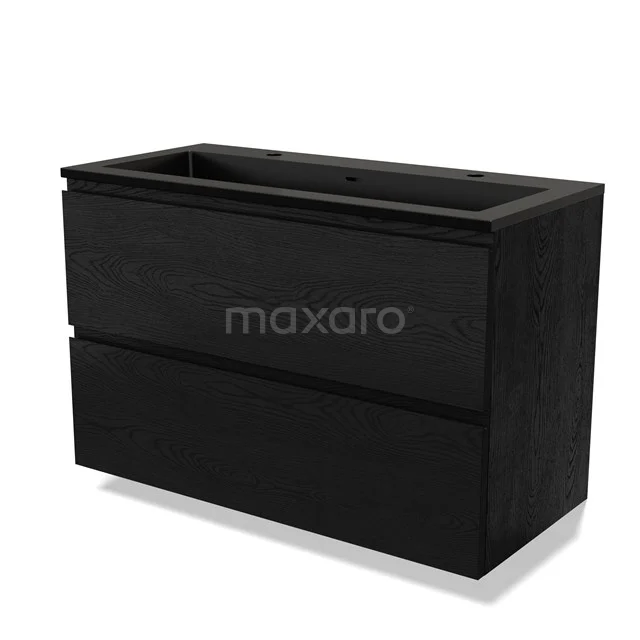 Black oak bathroom unit with two drawers, modern design from the Minimal series.