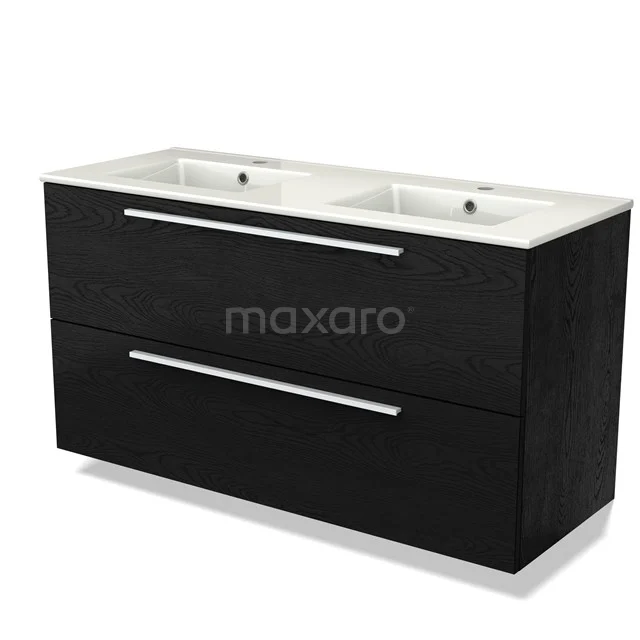 Modulo Vanity units with basin | 120 cm Black oak Flat front Ceramic 2 Stacked drawers BMW17-04344