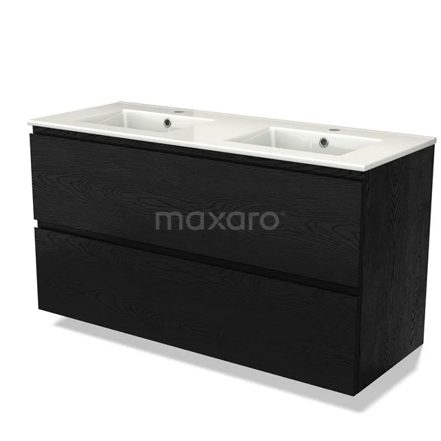 Modulo Vanity units with basin | 120 cm Black oak Handle-less front Ceramic 2 Stacked drawers BMW17-04371
