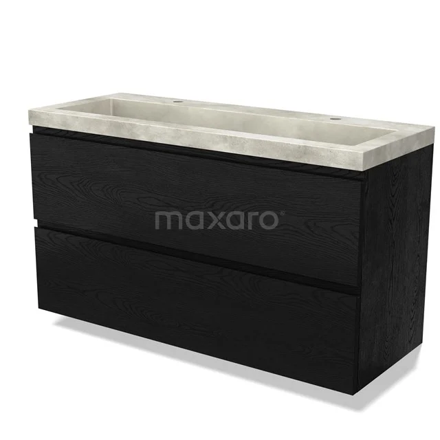 Modulo Vanity units with basin | 120 cm Black oak Handle-less front Concrete 2 Stacked drawers BMW17-04391