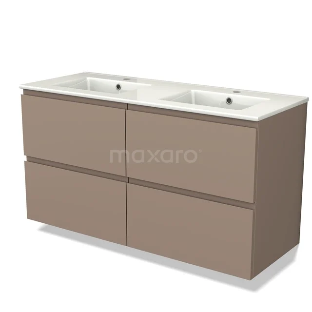 Modulo Badkamermeubel met wastafel | 120 cm Taupe Greeploos front Keramiek 4 lades BMW18-00917