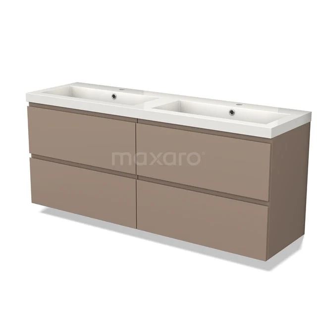 Brown double vanity unit with ceramic sinks, modern design, perfect for stylish bathroom design.