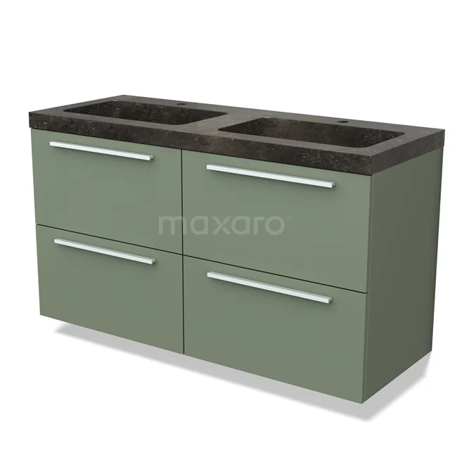 Modulo Vanity units with basin | 120 cm Sage green Flat front Natural stone 4 drawers BMW18-00939