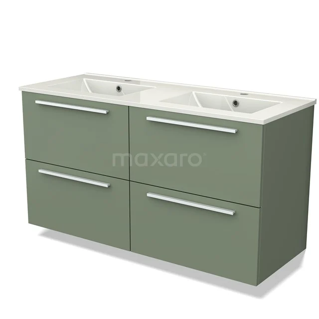 Modulo Vanity units with basin | 120 cm Sage green Flat front Ceramic 4 drawers BMW18-00943