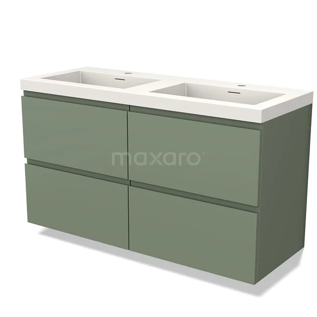 Modulo Bathroom furniture with sink | 120 cm Sage green Handle-less front Solid surface 4 drawers BMW18-00951 Double basin with green drawer cabinet, modern design, ideal for the bathroom, made of durable materials.