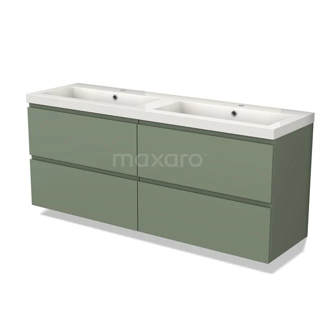 Grünes Doppelwaschbeckenmöbel mit vier Schubladen, modernes Design, ideal für ein stilvolles Badezimmer.