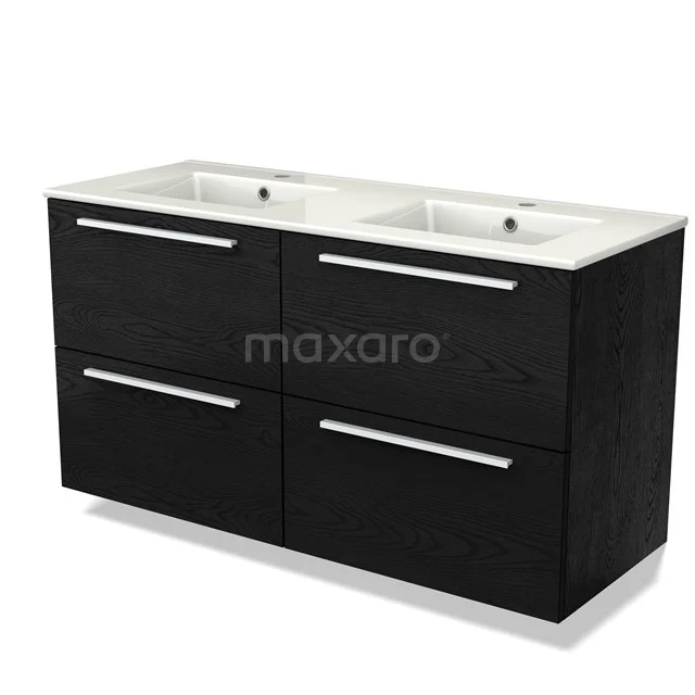 Black oak bathroom unit with two vanity units with basin and four drawers, ideal for a modern bathroom.