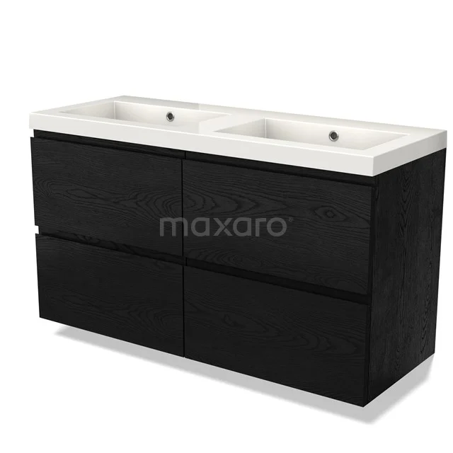 Schwarze Eichen Badezimmermöbel mit Doppelwaschbecken, modernes Design, ideal für stilvolle und funktionale Bäder.
