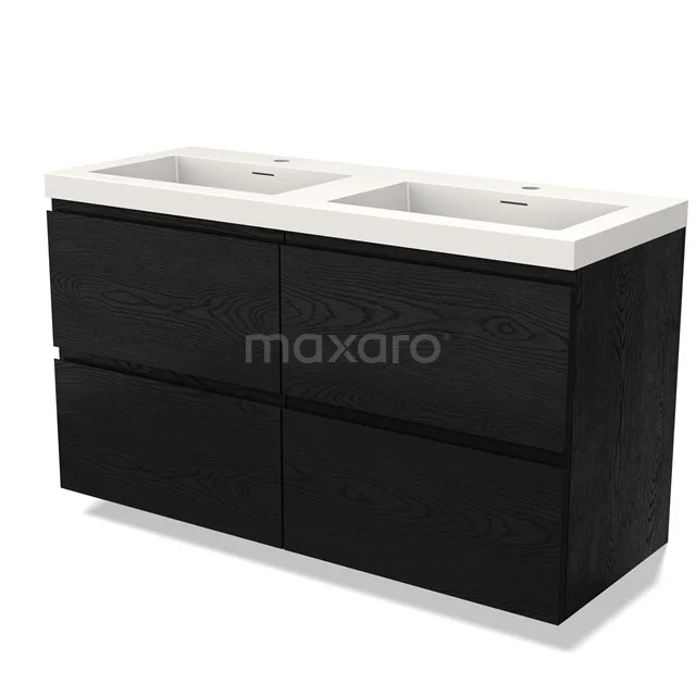 Double basin set in black with matte black finish and white ceramic basin, ideal for modern bathrooms.