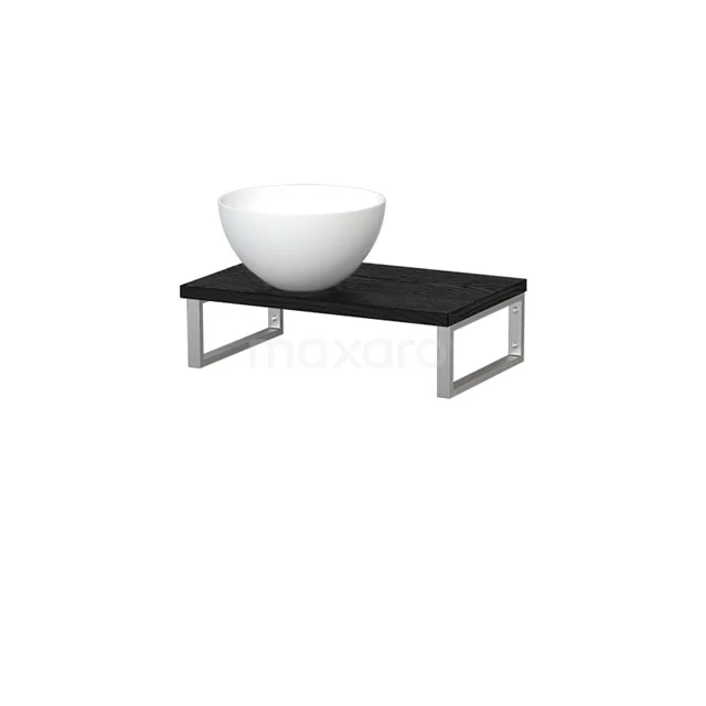 Modulo Pico Waschtischplatte mit Becken | 41 cm Schwarze Eiche Matt Weiß Solid Surface TMK01-00591 Waschbecken-Kombination mit weißer Keramikschale, schwarzer Holzoptik Platte und Metallrahmen, modernes Badezimmerdesign.