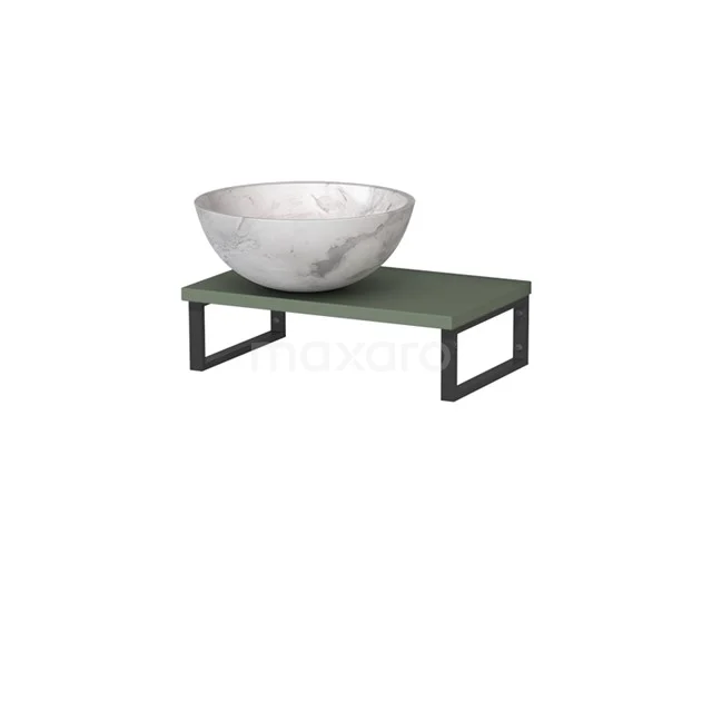 Waschbecken rund Marmor weiß mit grün Platte und Schwarz Metallrahmen, modern Badmöbel mit einzigartiger Ausstrahlung.