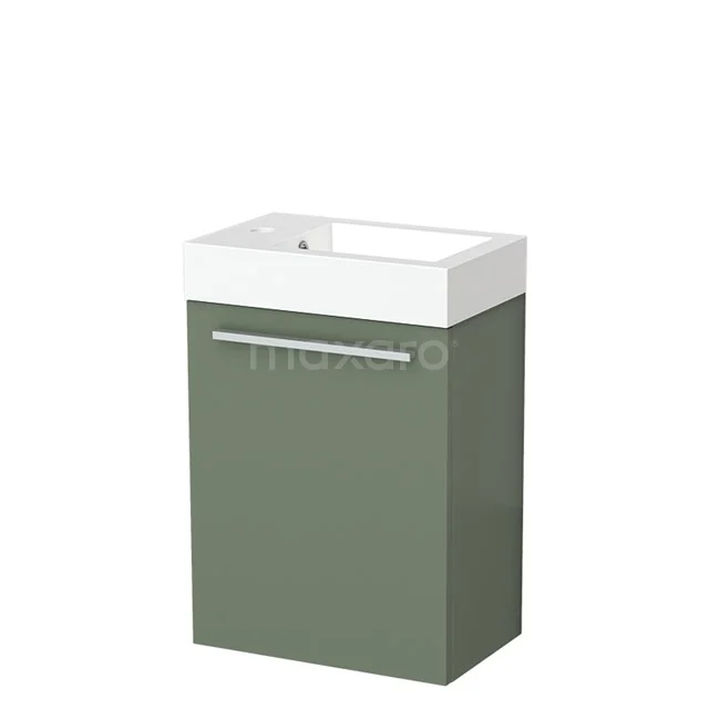 Modulo Pico WC-Möbel mit Waschbecken | 40 cm Salbeigrün Glatte Front Mineralguss TMW10-00456 Grünes Badmöbel mit weißem Waschbecken, modernes Design, kompakte Größe, ideal für kleine Bäder.