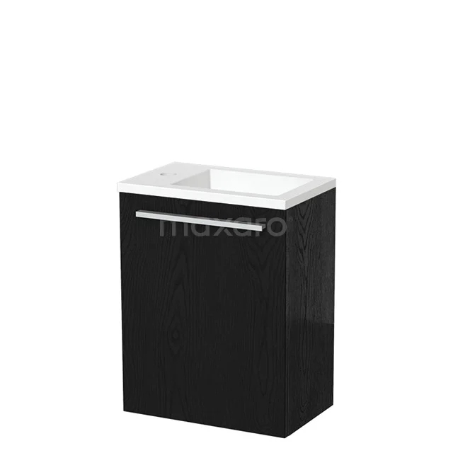 Modulo Pico WC-Möbel mit Waschbecken | 40 cm Schwarze Eiche Glatte Front Solid Surface TMW10-00481 Schwarz Badmöbel mit weißem Waschbecken, schlichtes Design und chromfarbener Haltegriff. Ideal für moderne Badezimmerinterieurs.
