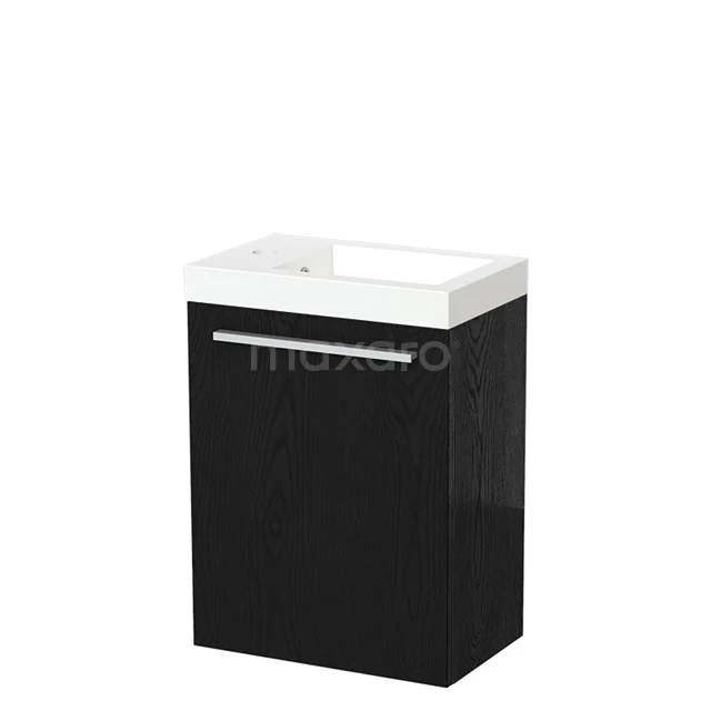 Modulo Pico WC-Möbel mit Waschbecken | 40 cm Schwarze Eiche Glatte Front Mineralguss TMW10-00482 Schwarzer Badschrank mit weißem keramischen Waschbecken, kompaktes Design, schlankes Modell, ideal für moderne Badezimmergestaltung.