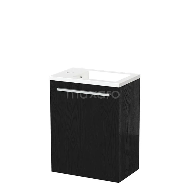 Modulo Pico WC-Möbel mit Waschbecken | 40 cm Schwarze Eiche Glatte Front Mineralguss TMW10-00483 Schwarzer Badschrank mit integriertem Waschbecken, minimalistisches Design, glänzende Oberfläche und metallischem Haltegriff.