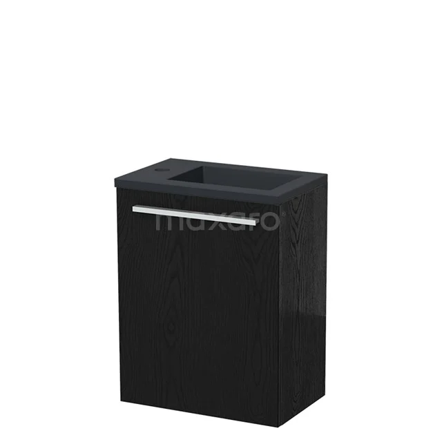 Modulo Pico WC-Möbel mit Waschbecken | 40 cm Schwarze Eiche Glatte Front Quarz TMW10-00484 Schwarzer Badschrank mit Hochglanzoberfläche, kompaktem Design und silbernem Haltegriff, ideal für stilvolle Badezimmerlagerung.