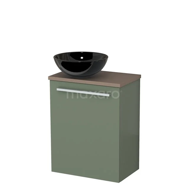 Toiletmeubel met waskom | 41 cm Saliegroen Vlak front Hoogglans zwart Keramiek waskom Taupe blad TMK10-12398