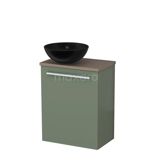 Toilet unit with wash basin | 41 cm Sage green Flat front Matte black Ceramic countertop wash basin Taupe worktop TMK10-12399