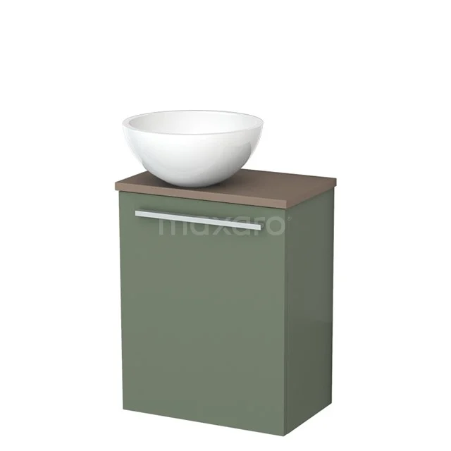 Toiletmeubel met waskom | 41 cm Saliegroen Vlak front Hoogglans wit Mineraalmarmer waskom Taupe blad TMK10-12401