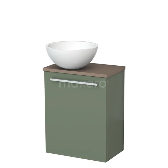Toilet unit with wash basin | 41 cm Sage green Flat front Matte white Countertop wash basin Taupe worktop TMK10-12402