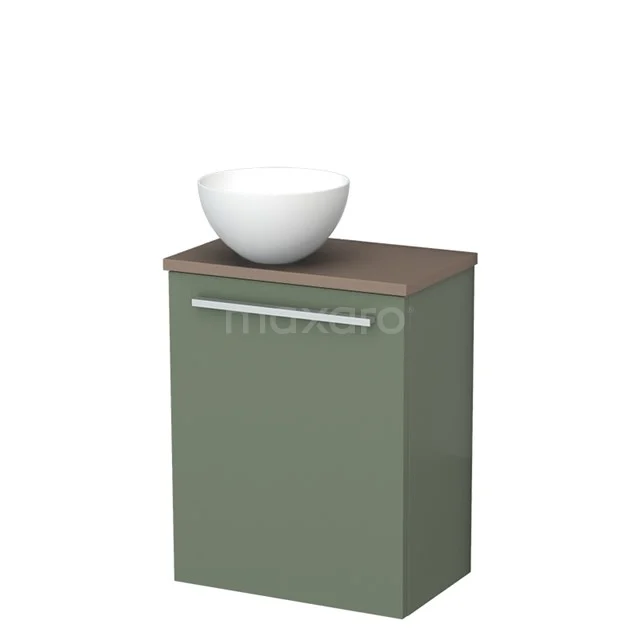 Toilet unit with wash basin | 41 cm Sage green Flat front Matte white Countertop wash basin Taupe worktop TMK10-12403