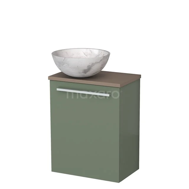 Toiletmeubel met waskom | 41 cm Saliegroen Vlak front Wit marmer Natuursteen waskom Taupe blad TMK10-12404