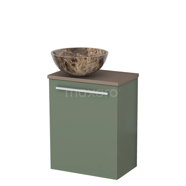 Toiletmeubel met waskom | 41 cm Saliegroen Vlak front Dark emperador Natuursteen waskom Taupe blad TMK10-12406