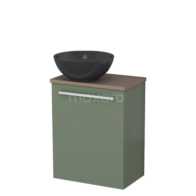 Toilet unit with basin | 41 cm Sage green Flat front Matte black Quartz wash basin Taupe worktop TMK10-12409