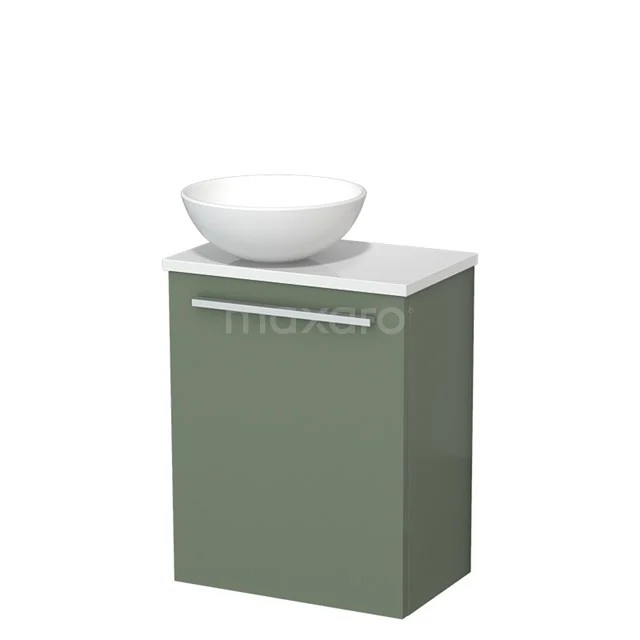 Toilet unit with wash basin | 41 cm Sage green Flat front Matte white Ceramic countertop wash basin High-gloss white worktop TMK10-12439