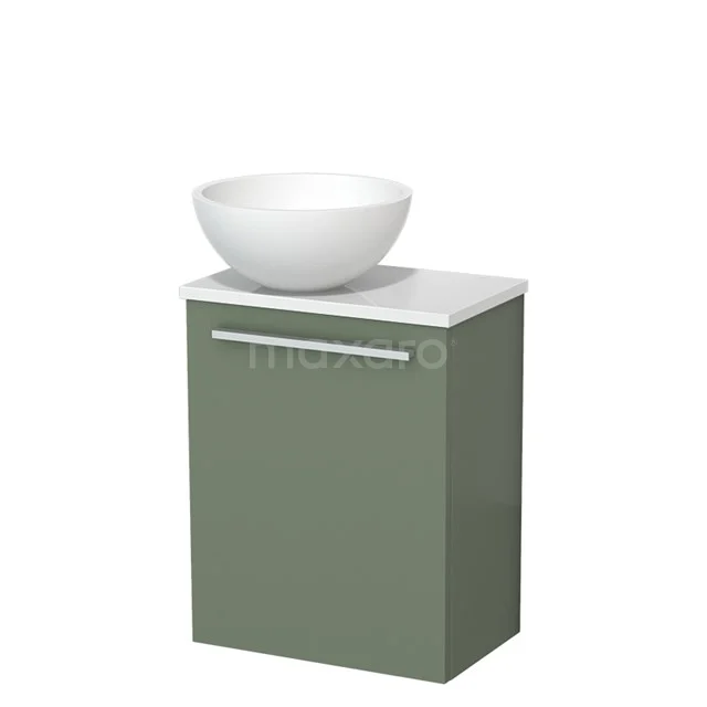 Toilet unit with wash basin | 41 cm Sage green Flat front Matte white Solid surface wash basin High-gloss white worktop TMK10-12441