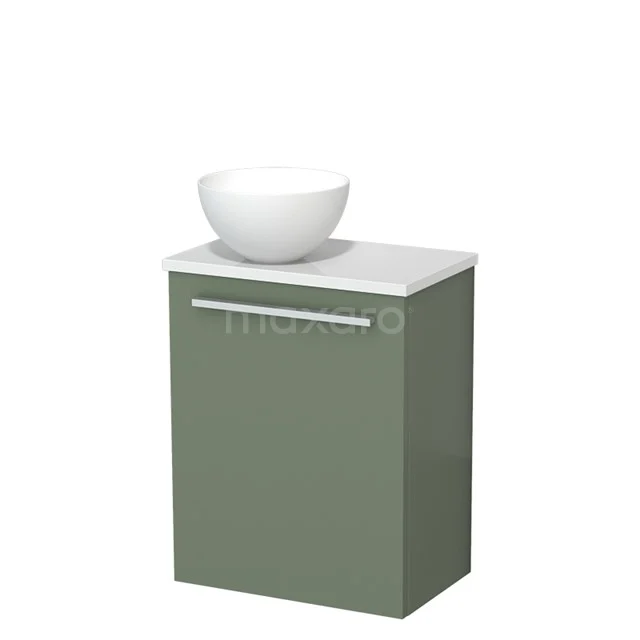 Toilet unit with wash basin | 41 cm Sage green Flat front Matte white Solid surface wash basin High-gloss white worktop TMK10-12442