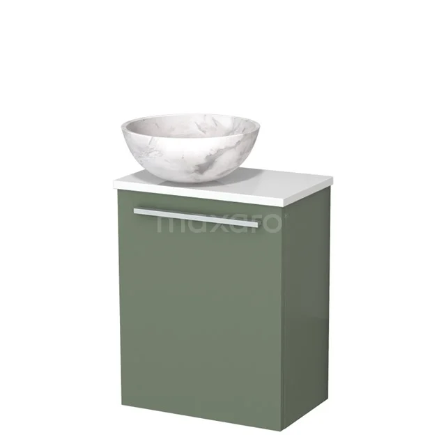 Toilet unit with wash basin | 41 cm Sage green Flat front White marble Natural stone countertop wash basin High-gloss white worktop TMK10-12443