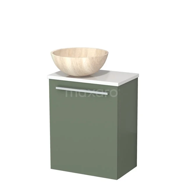 Toilet unit with wash basin | 41 cm Sage green Flat front Travertine Natural stone countertop wash basin High-gloss white worktop TMK10-12444