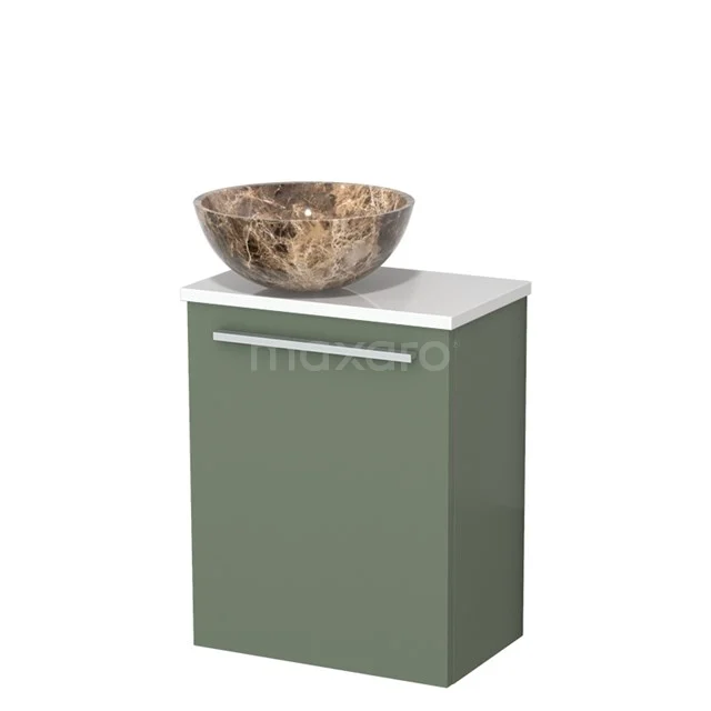 Toilet unit with wash basin | 41 cm Sage green Flat front Dark emperador Natural stone countertop wash basin High-gloss white worktop TMK10-12445