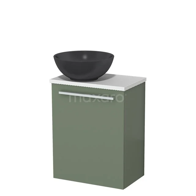 Toilet unit with wash basin | 41 cm Sage green Flat front Matte black Quartz wash basin High-gloss white worktop TMK10-12448