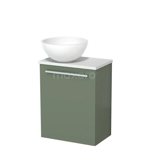 Toilet unit with wash basin | 41 cm Sage green Flat front High-gloss white Mineral marble countertop wash basin Matte white worktop TMK10-12453