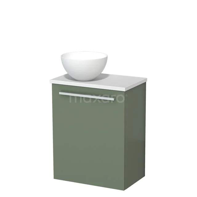 Toilet unit with wash basin | 41 cm Sage green Flat front Matte white Solidtop wash basin Matte white worktop TMK10-12455