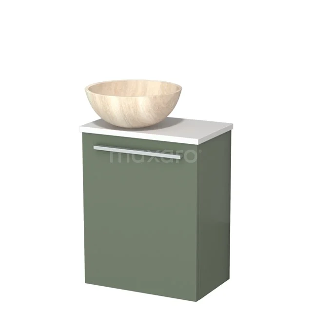 Toilet unit with wash basin | 41 cm Sage green Flat front Travertine Natural stone countertop wash basin Matte white worktop TMK10-12457