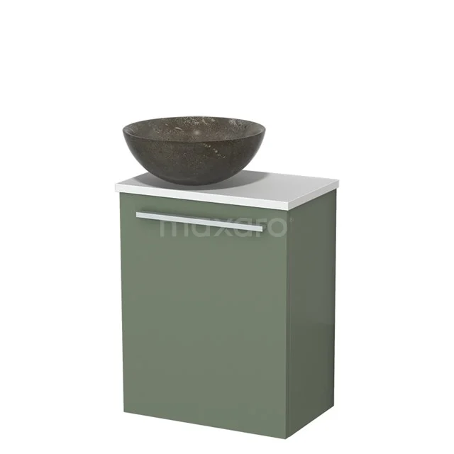 Toilet unit with wash basin | 41 cm Sage green Flat front Blue stone Natural stone countertop wash basin Matte white worktop TMK10-12459