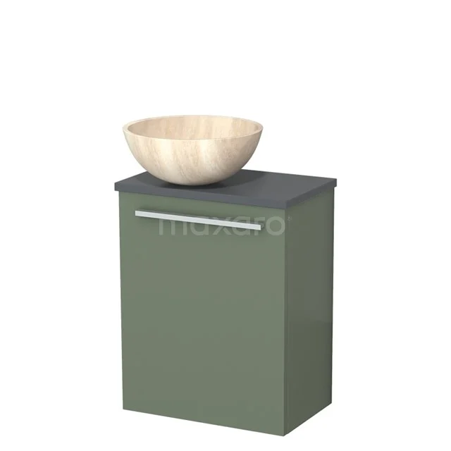 Toilet unit with wash basin | 41 cm Sage green Flat front Travertine Natural stone countertop wash basin Dark grey worktop TMK10-12470
