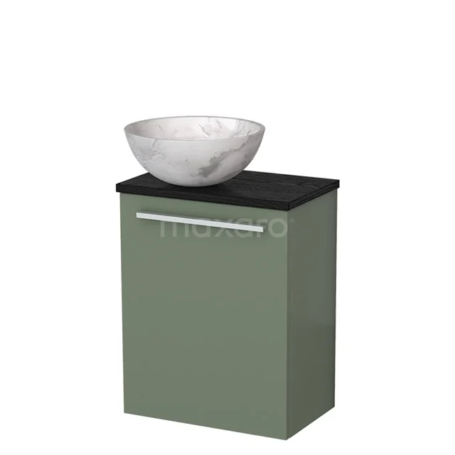 Toilet unit with wash basin | 41 cm Sage green Flat front White marble Natural stone countertop wash basin Black oak worktop TMK10-12508