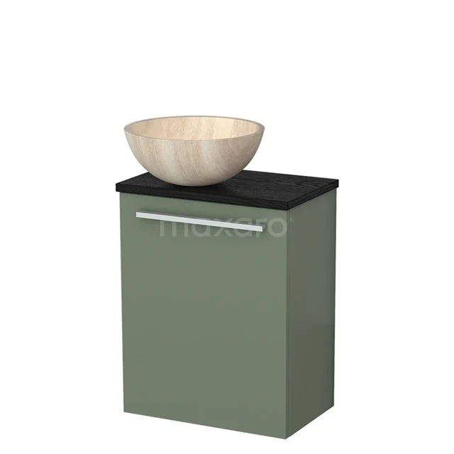 Toilet unit with wash basin | 41 cm Sage green Flat front Travertine Natural stone countertop wash basin Black oak worktop TMK10-12509