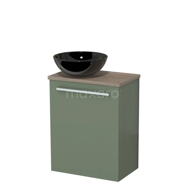 Toilet unit with wash basin | 41 cm Sage green Flat front High-gloss black Ceramic worktop Ceramic worktop Oak worktop TMK10-12515