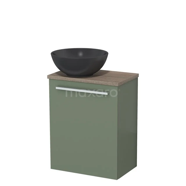 Toilet unit with wash basin | 41 cm Sage green Flat front Matte black Quartz wash basin Wooden worktop Oak top TMK10-12526